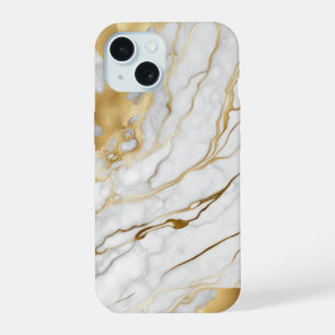 Gold and White Marble Abstract iPhone 15 Case