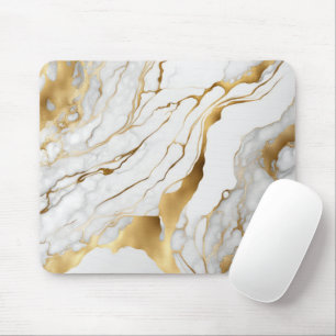 Gold and White Marble Abstract Mouse Mat
