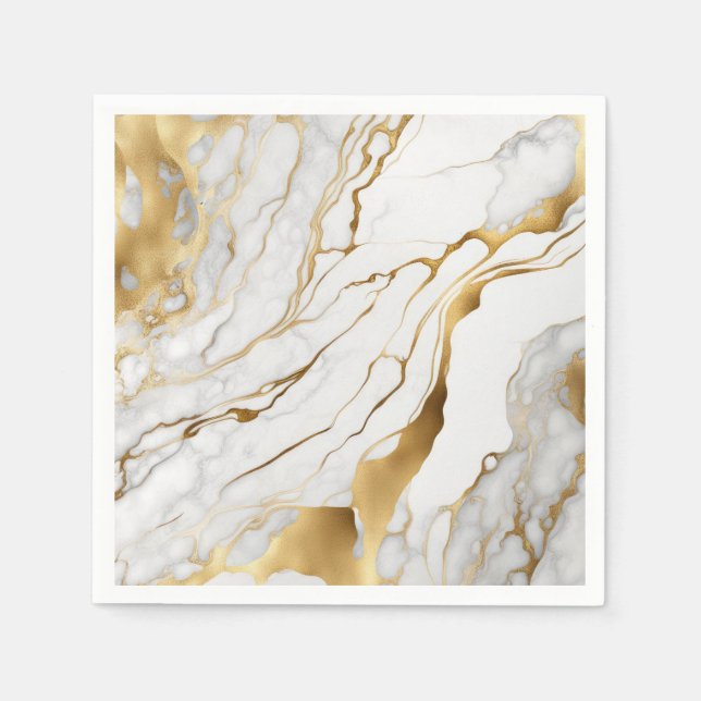 Gold and White Marble Abstract Napkin (Front)