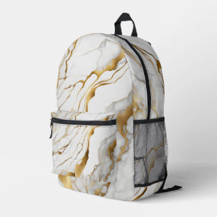 Gold and White Marble Abstract Printed Backpack