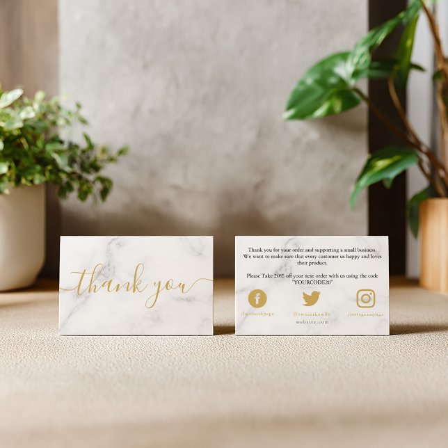 Gold and white marble, customer thank you enclosure card (Gold and white marble effect, customer thank you enclosure card for your packaging.)