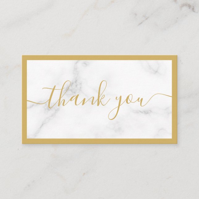 Gold and white marble effect customer thank you enclosure card (Front)