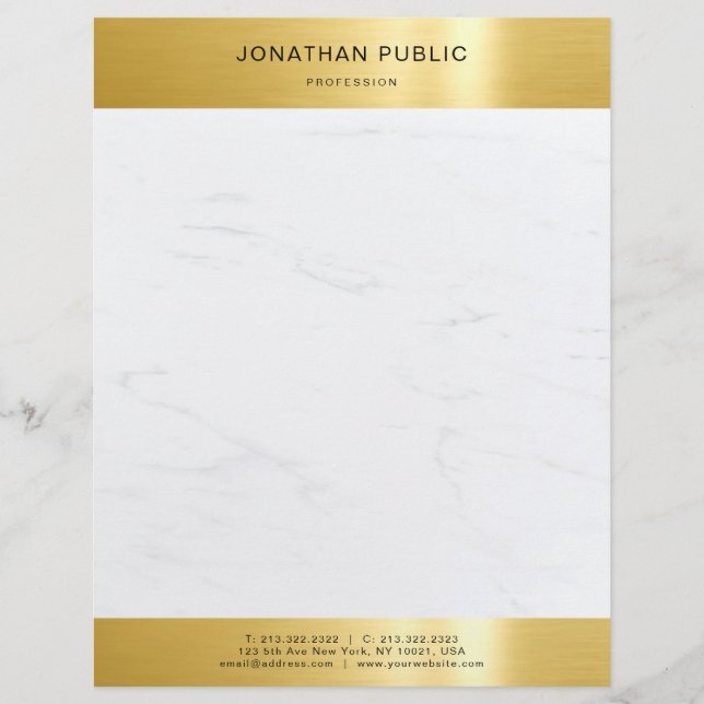 Gold And White Marble Elegant Modern Template Custom Letterhead (Front)
