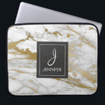Gold and White Marble Elegant Monogram Laptop Sleeve<br><div class="desc">Gold and White Faux Marble Elegant Monogram Case. This case can be customised to include your initial and full name.</div>