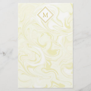 Gold and White Marble look with Diamond Monogram Stationery