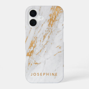 Gold and White Marble Pattern Personalised Name iPhone 16 Case