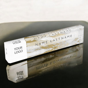 Gold and White Marble Professional Modern Nameplate