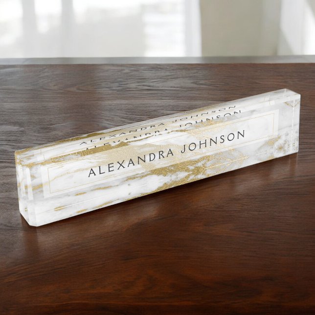 Gold and White Marble Professional Modern Nameplate (Creator Uploaded)