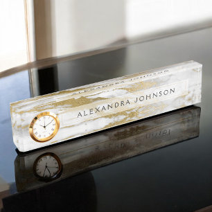 Gold and White Marble Professional Modern Nameplate