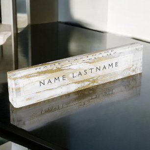 Gold and White Marble Professional Modern Nameplate