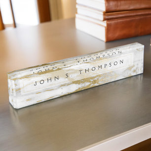 Gold and White Marble Professional Modern Nameplate