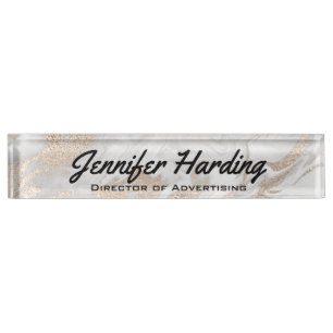 Gold and White Marbled Desk Nameplate