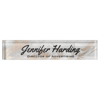 Gold and White Marbled Desk Nameplate