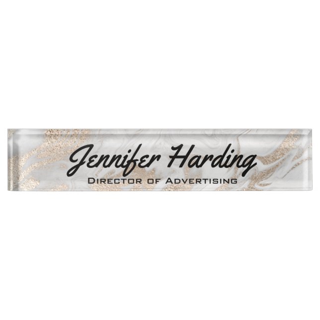 Gold and White Marbled Desk Nameplate (Front)