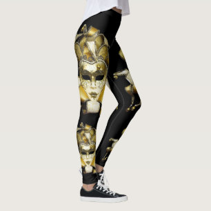 Gold and White Mardi Gras Mask Leggings
