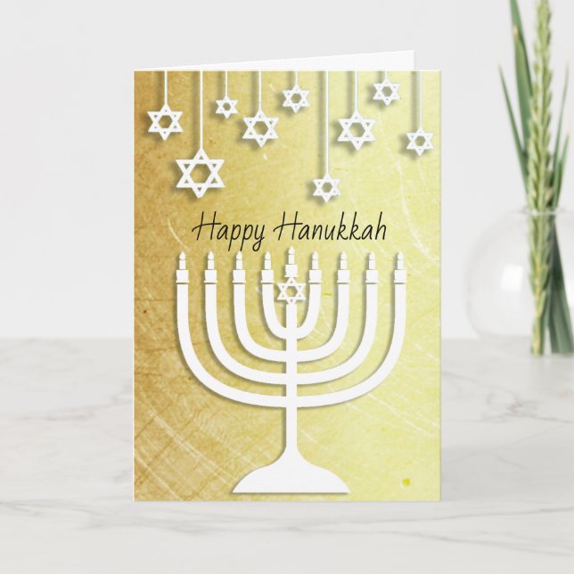 Gold and White Menorah Happy Hanukkah Card (Front)