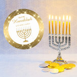 Gold and White Menorah Jewish Happy Hanukkah Classic Round Sticker<br><div class="desc">Gold and White Menorah Jewish Happy Hanukkah Stickers</div>