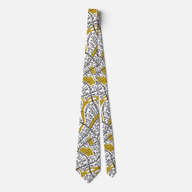 Gold and White Men's Topographic Map Tie (Front)