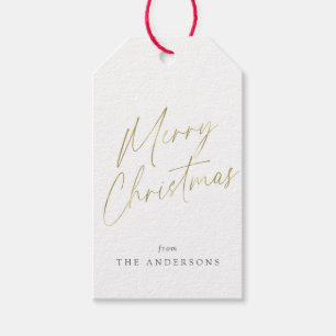 Gold and White Merry Christmas Calligraphy Gift Tags