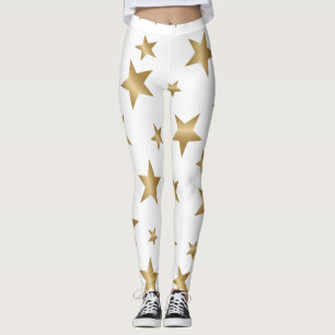 gold and white metallic stars fashion leggings