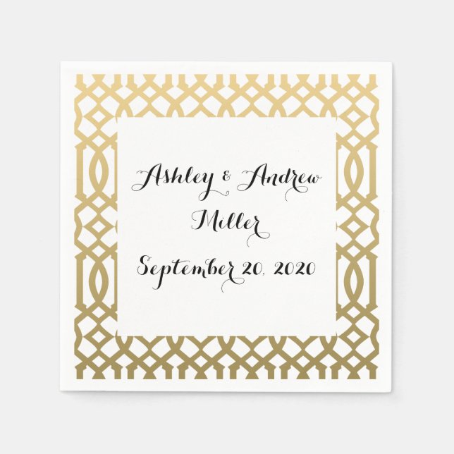 Gold and White Modern Trellis Pattern Napkin (Front)