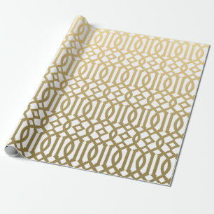 Gold and White Modern Trellis Pattern Wrapping Paper
