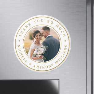 Gold and White Modern Wedding Photo Thank You Magnet