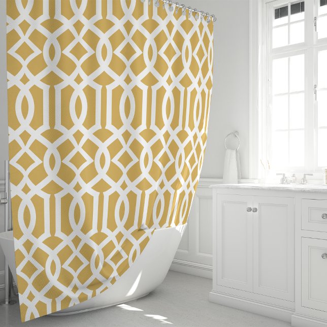Gold and White Moroccan Trellis Pattern Shower Curtain (Creator Uploaded)