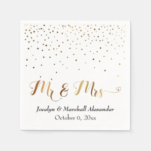 Gold and White Mr & Mrs Heart Script Confetti Napkin