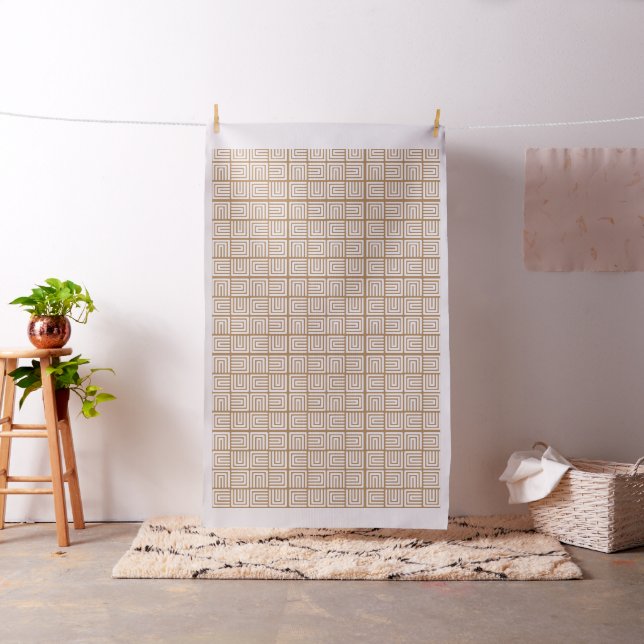 Gold and White Nested Open Squares African Pattern Fabric (In Situ)