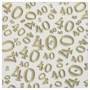 Gold and White Number 40 Typography Pattern Fabric