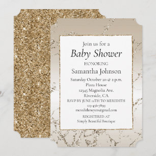 Gold and White Ombre Glitter Marble Invitation