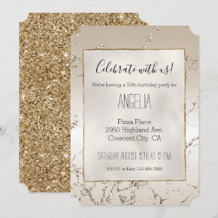 Gold and White Ombre Marble Glitz Invitation
