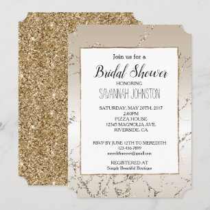 Gold and White Ombre Marble Glitz Invitation