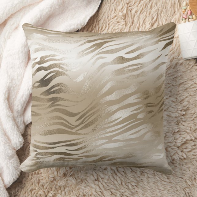 Gold and White Ombre Zebra Animal Print Cushion (Blanket)