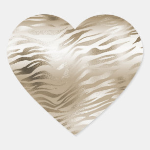 Gold and White Ombre Zebra Animal Print Heart Sticker