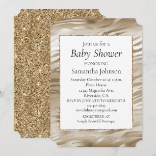 Gold and White Ombre Zebra Animal Print Invitation