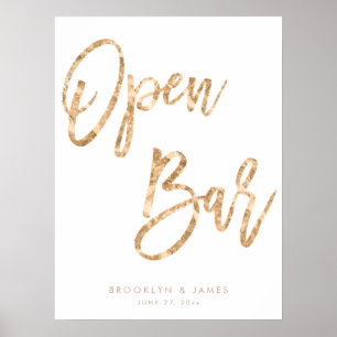 Gold And White Open Bar Sign 18x24