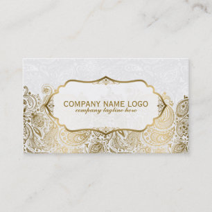 Gold And White Paisley Lace Business Card