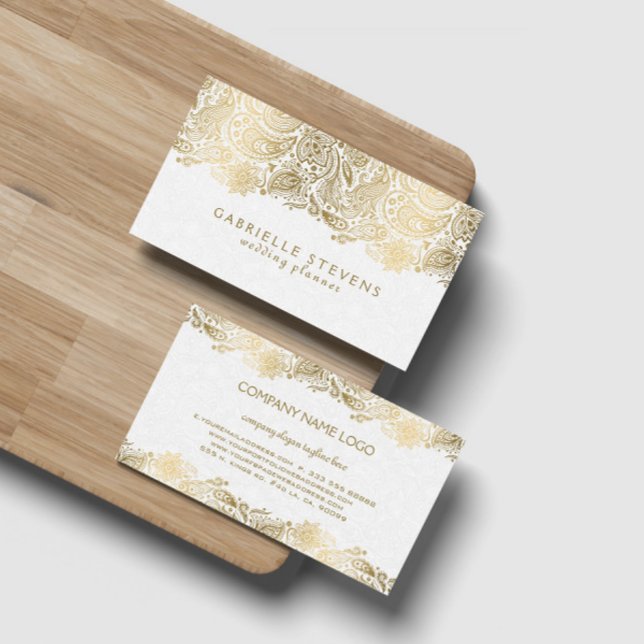 Gold And White Paisley Lace Business Card (Creator Uploaded)