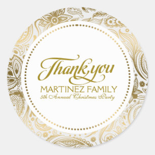 Gold And White Paisley Lace Thank You Classic Round Sticker