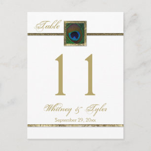 Gold and White Peacock Feather Table Number Postcard