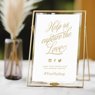 Gold and White Personalised Wedding Hashtag Sign