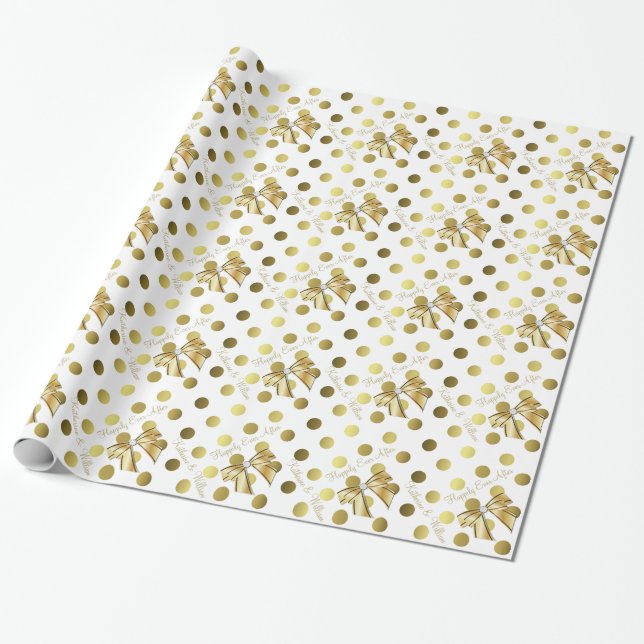 Gold and White Personalised Wedding Wrapping Paper (Unrolled)