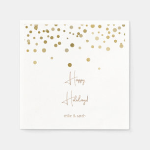 Gold and White PersonalizedHappy Holidays Cocktail Napkin