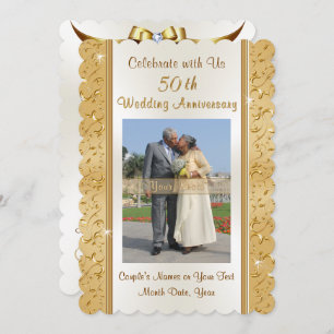 Gold and White Photo 50th Anniversary Invitations