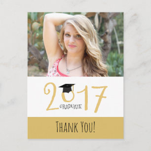 Gold and white, Photo Graduation Thank You Postcard