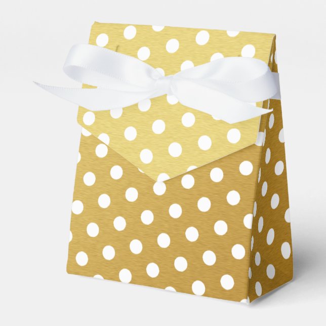 Gold and White Polka Dot Pattern Favour Box (Front Side)