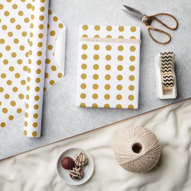 Gold and white polka dots dotted pattern wrapping paper (Crafts)