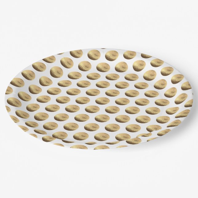Gold and White Polka Dots Pattern Elegant Chic Paper Plate (Angled)